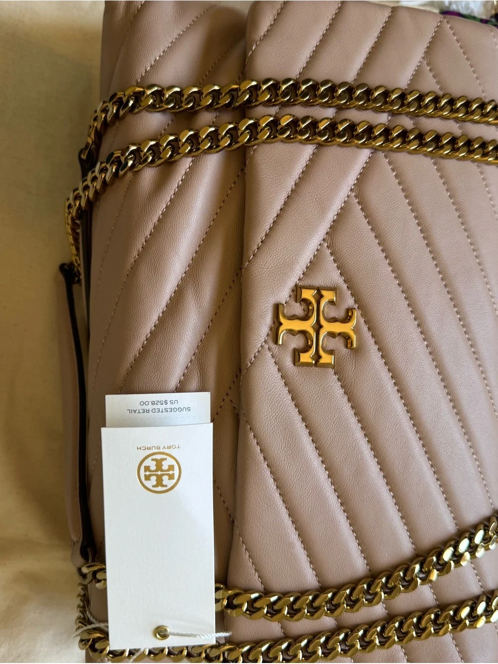 Tory Burch Blush Quilted Chevron Chain Shoulder Bag